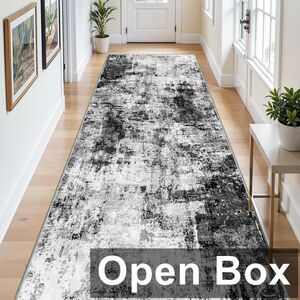 WIEVEDENS 5'x12' Washable Runner Rug for Wide Hallway, Black/Grey